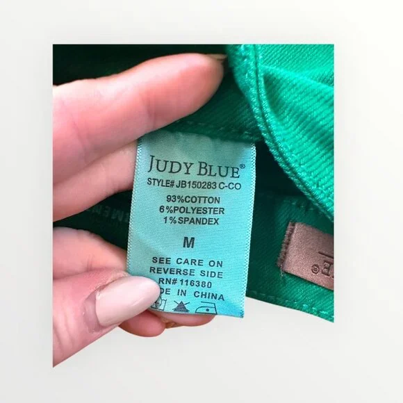 Judy Blue Full Size Tummy Control Garment Kelly Green Dyed Denim Shorts - Picture 6 of 6